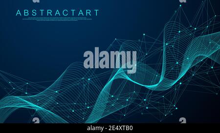 Technology abstract lines and dots connection background. Connection digital data and big data concept. Digital data visualization. Vector Stock Vector