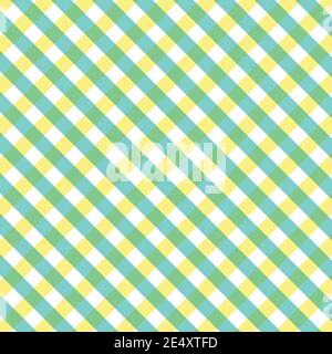 Yellow green blue gingham seamless pattern background Stock Vector