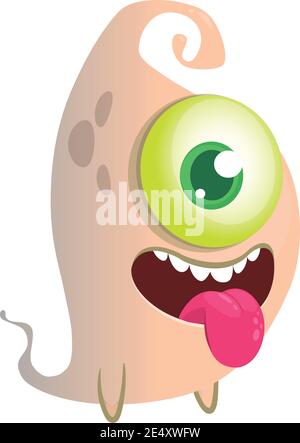 Happy cartoon ghost with one big eye. Vector Halloween illustration Stock Vector