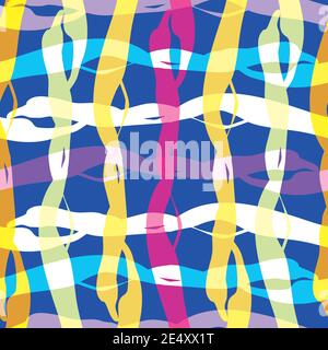 Abstract weave wicker style seamless vector pattern background. Painterly woven yarn backdrop. Faux rattan design in colorful blended layers. Rippling Stock Vector