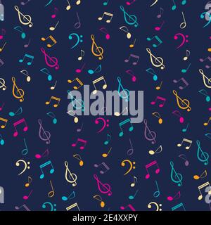 Bright seamless pattern with musical notes and clefs, vector musical abstract background Stock Vector