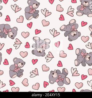 Funny seamless doodle pattern for Valentines Day, wedding, romantic events. Vector Stock Vector