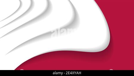 Abstract white 3d waves flowing on red backdrop, plastic white shape, play of light and shadow Stock Vector