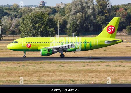Berlin, Germany – September 11, 2018: S7 Airlines Airbus A319 airplane at Berlin Tegel airport (TXL) in Germany. Airbus is a European aircraft manufac Stock Photo