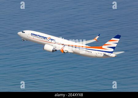 Rhodes, Greece – September 13, 2018: Smartwings Boeing 737 MAX 8 airplane at Rhodes airport (RHO) in Greece. Boeing is an American aircraft manufactur Stock Photo