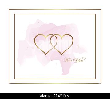 Two golden hearts on pink watercolor background to be used for valentine, love and other celebration Stock Vector