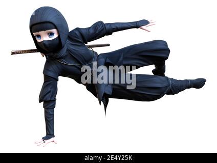 3D rendering of a cartoon ninja boy isolated on white background Stock Photo