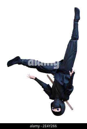 3D rendering of a cartoon ninja boy isolated on white background Stock Photo