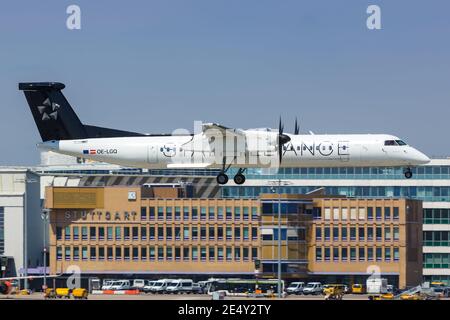 Stuttgart, Germany – May 21, 2018: Austrian Airlines Bombardier DHC-8-400 airplane at Stuttgart airport (STR) in Germany. Stock Photo