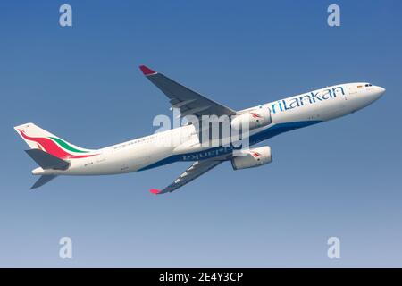 Male, Maldives – February 18, 2018: SriLankan Airbus A330 airplane at Male airport (MLE) in the Maldives. Airbus is a European aircraft manufacturer b Stock Photo