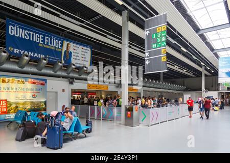 Lautzenhausen, Germany – July 27, 2018: Terminal of Frankfurt Hahn airport (HHN) in Germany. Stock Photo