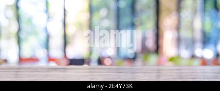 product display template empty table and blurred abstract shopping mall background for backdrop or logo or text composition magazine or advertising Stock Photo