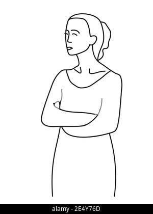 Minimalism hand drawn female vector portrait in modern abstract one line drawing graphic style. Decor print, wall art, creative design for social medi Stock Vector