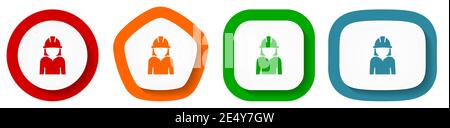 Engineer, worker, manager, employe vector icon set, flat design buttons on white background Stock Vector