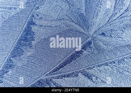 Frost pattern on a cold winter morning on the bonnet of a car Stock Photo