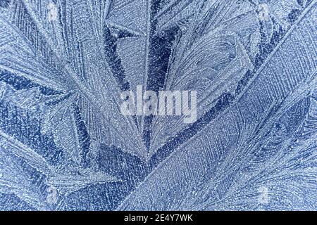 Frost pattern on a cold winter morning on the bonnet of a car Stock Photo