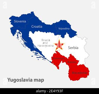 Map of the Yugoslavia in the colors of the flag with administrative divisions vector Stock Vector