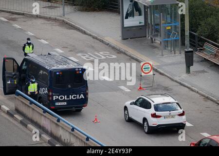 Madrid, Spain; October 24 2020: Police controls to prevent unwarranted mobility as a measure imposed to prevent the spread of COVID-19 Stock Photo