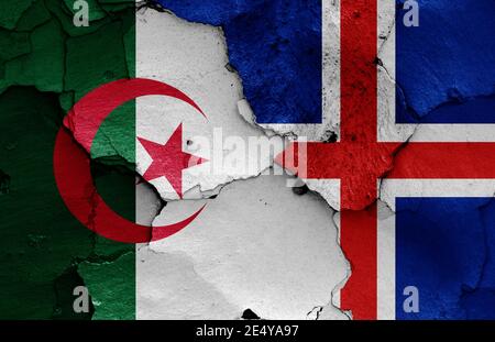 Flags of Algeria and Iceland painted on cracked wall Stock Photo - Alamy