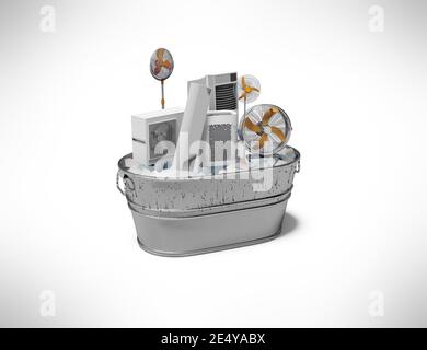 3d rendering concept of air conditioning and refrigeration appliances in ice bucket isolated on gray background with shadow Stock Photo