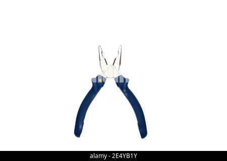 Combination pliers with blue grasp on a white background Stock Photo