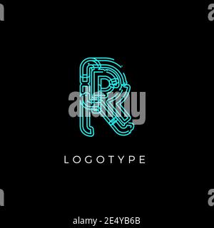 Cyber Tech Font. Contour scheme style vector alphabet. Letters and ...