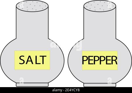 A set of jars with salt and pepper. Vector of two kitchen spices. Stock Vector