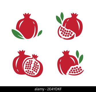 Pomegranate, seeds garnet icons set. Fruit symbol vector Stock Vector