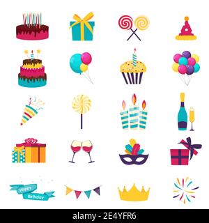 Happy birthday icons set. Icons design for your product, web and mobile applications. Vector Illustration Stock Vector