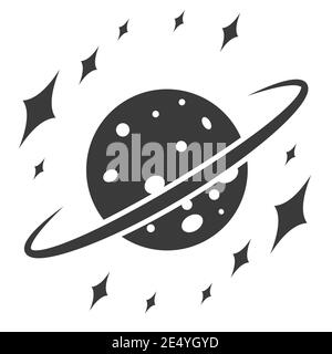 Cosmic landscape, planet with ring and stars, vector icon space sign star planet universe Stock Vector