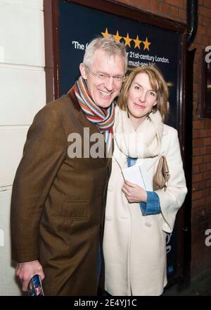 Jeremy Vine and guest attend the Beginning press night at the Ambassadors Theatre, London. Stock Photo