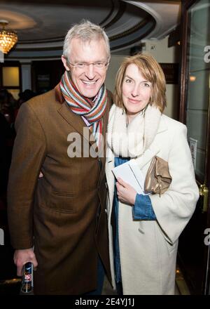 Jeremy Vine and guest attend the Beginning press night at the Ambassadors Theatre, London. Stock Photo