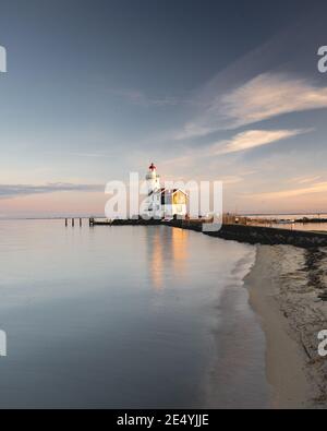 Sunset, Paard van Marken, Lighthouse.  Netherlands Januari 8 2021. Stock Photo