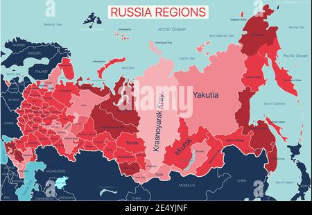 Russian regions editable map with regions. Vector EPS-10 file Stock Vector