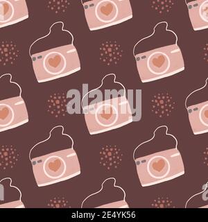 vaientine colorful seamless pattern with cute retro cameras. Stock Photo