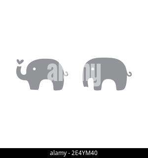 Cute elephant with heart silhouette. Baby and kids elephants decoration or logo icon. Stock Vector