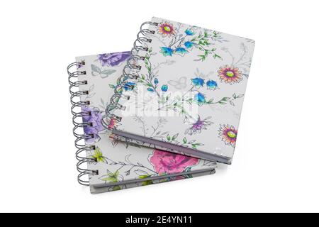 two spiral notebooks isolated on white background, studio shot Stock Photo