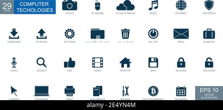 Thematic icons 29 pieces computer technology - illustration Stock Vector