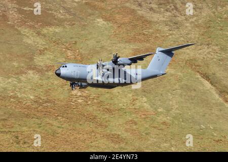 RAF Atlas C1 transport aircraft flying in the mach loop area of Wales, United Kingdom. Stock Photo