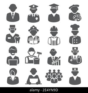 Workers and Professional Icons on white background Stock Vector