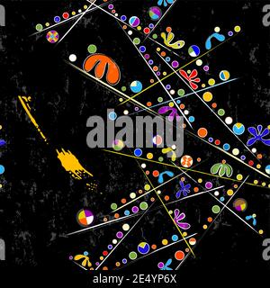 seamless circle pattern, abstract background with dots, lines, ornaments, paint strokes and splashes Stock Vector