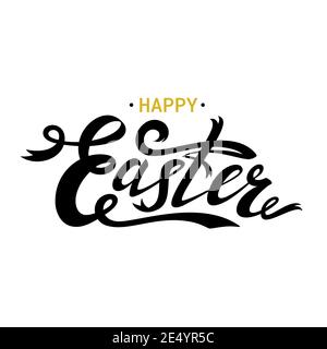 Happy Easter lettering card. Black ribbon text. Hand drawn lettering poster for Easter. Modern calligraphy. Stock Vector