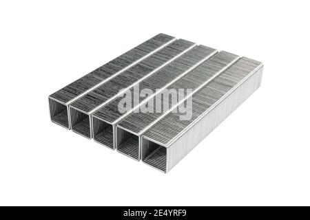 Metal staples isolated on white background. Set of stapler staples clips on white isolated background Stock Photo