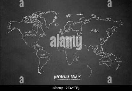 World continents map, administrative division, separates continent and names, design card blackboard chalkboard vector Stock Vector