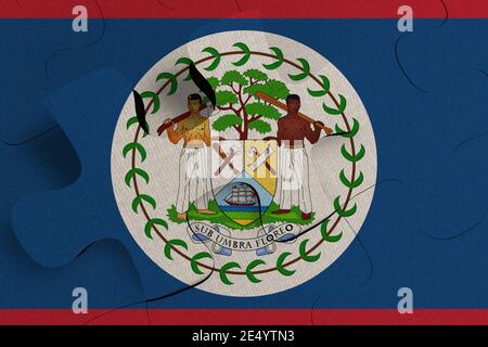 Composition of the concept of crisis and integration of a country  Belize    FLAG PAINTED ON PUZZLE 3D RENDER Stock Photo