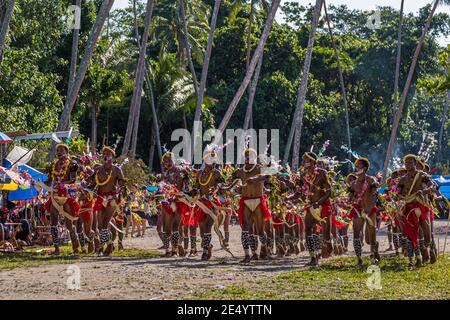 Cricket-Game Trobriand Islands Style in Kwebwaga, Papua New Guinea Stock Photo