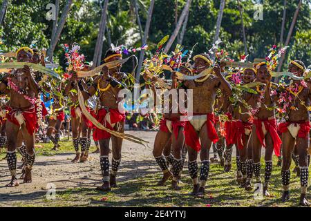 Cricket-Game Trobriand Islands Style in Kwebwaga, Papua New Guinea Stock Photo