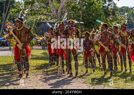 Cricket-Game Trobriand Islands Style in Kwebwaga, Papua New Guinea Stock Photo