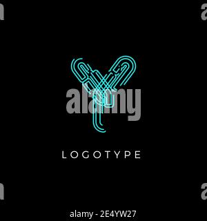 Cyber Tech Font. Contour scheme style vector alphabet. Letters and ...