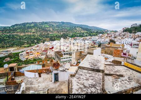 Moulay Idriss, Morocco - April 10, 2015. Cityscape of moroccan city Moulay Idriss in North Morocco Stock Photo